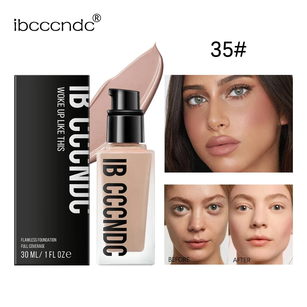 30ml Flawless Foundation Full Coverage Liquid Concealer Foundation For Light Dark Skin Tone Cover Pore Acne Makeup Waterproof