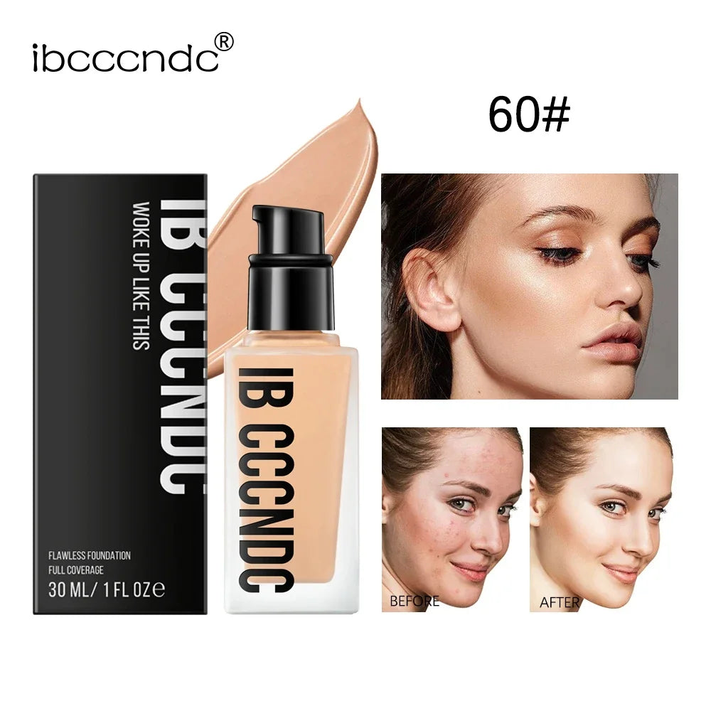 30ml Flawless Foundation Full Coverage Liquid Concealer Foundation For Light Dark Skin Tone Cover Pore Acne Makeup Waterproof
