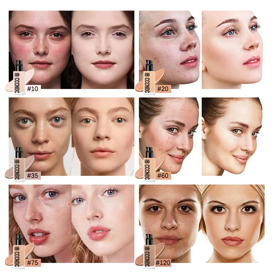 30ml Flawless Foundation Full Coverage Liquid Concealer Foundation For Light Dark Skin Tone Cover Pore Acne Makeup Waterproof