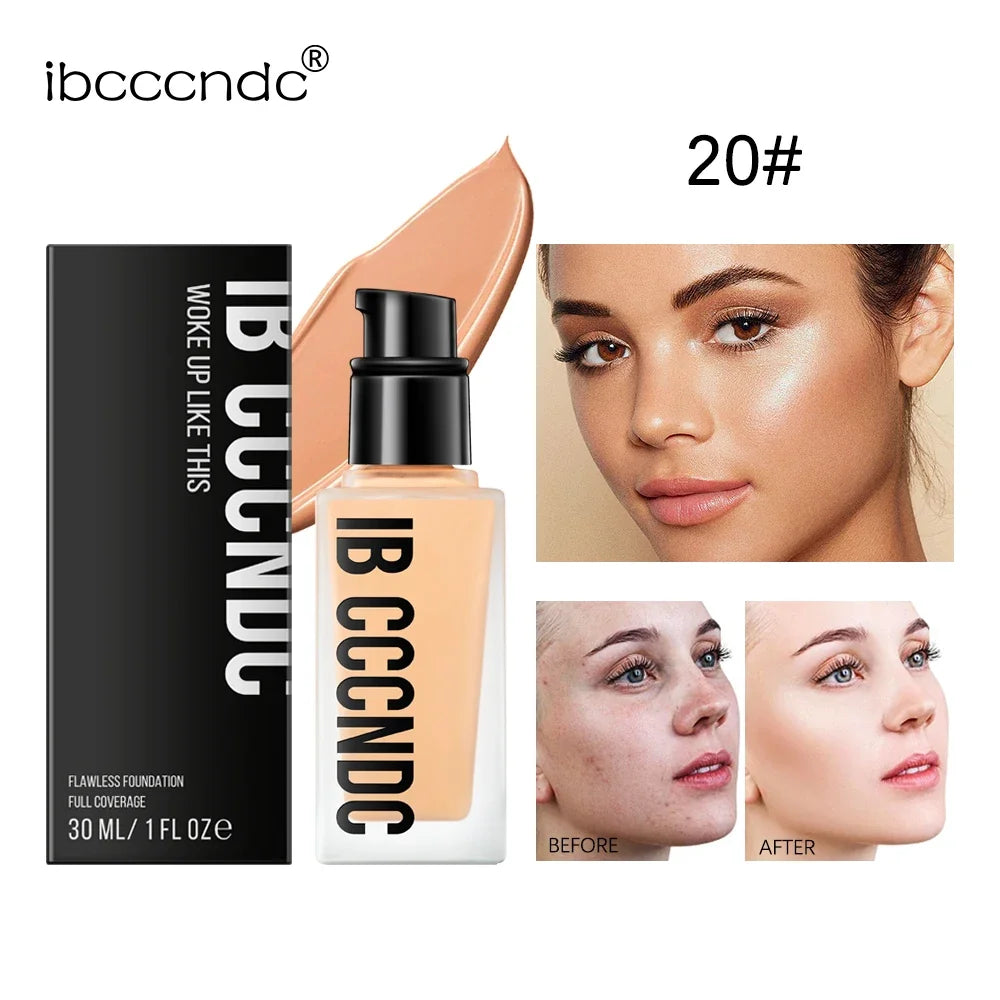 30ml Flawless Foundation Full Coverage Liquid Concealer Foundation For Light Dark Skin Tone Cover Pore Acne Makeup Waterproof