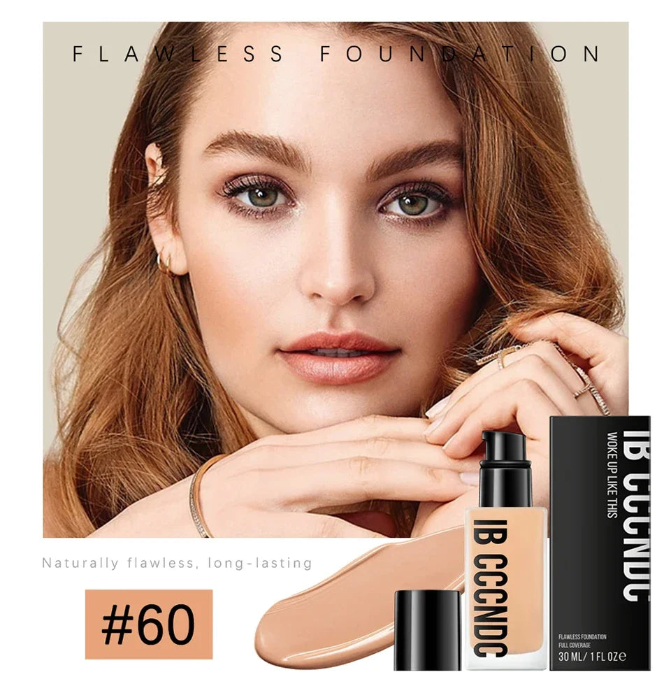 30ml Flawless Foundation Full Coverage Liquid Concealer Foundation For Light Dark Skin Tone Cover Pore Acne Makeup Waterproof