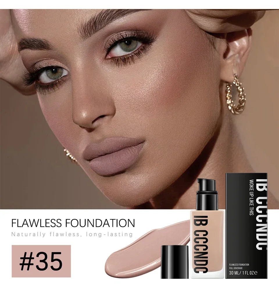 30ml Flawless Foundation Full Coverage Liquid Concealer Foundation For Light Dark Skin Tone Cover Pore Acne Makeup Waterproof