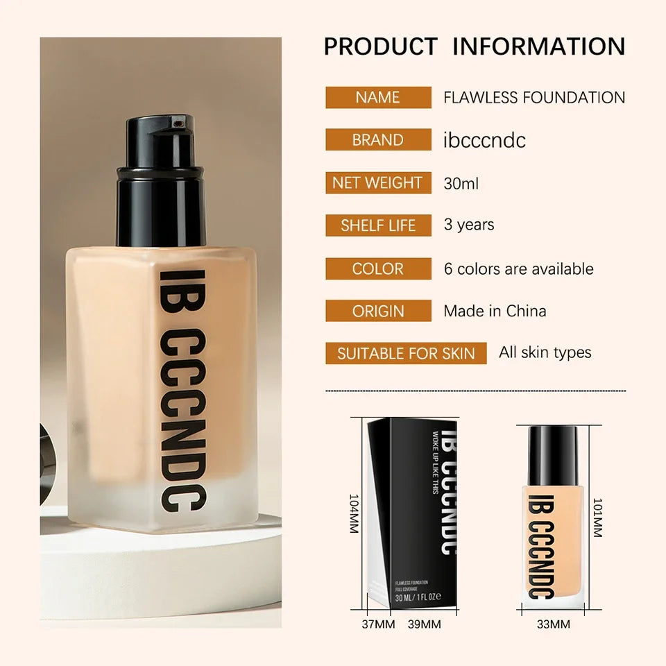30ml Flawless Foundation Full Coverage Liquid Concealer Foundation For Light Dark Skin Tone Cover Pore Acne Makeup Waterproof